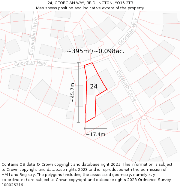 24, GEORGIAN WAY, BRIDLINGTON, YO15 3TB: Plot and title map