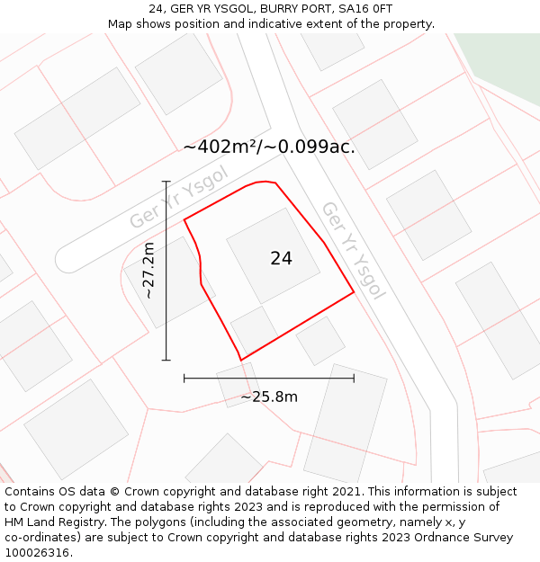 24, GER YR YSGOL, BURRY PORT, SA16 0FT: Plot and title map