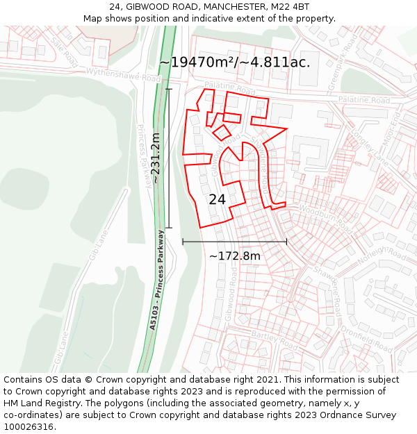 24, GIBWOOD ROAD, MANCHESTER, M22 4BT: Plot and title map