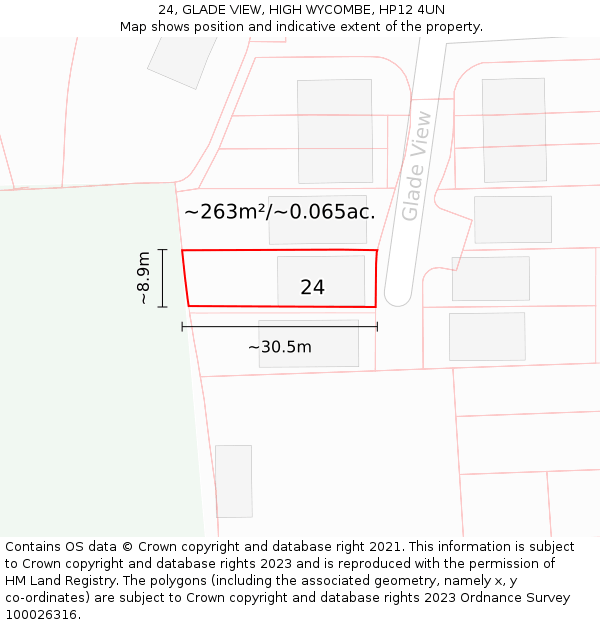 24, GLADE VIEW, HIGH WYCOMBE, HP12 4UN: Plot and title map