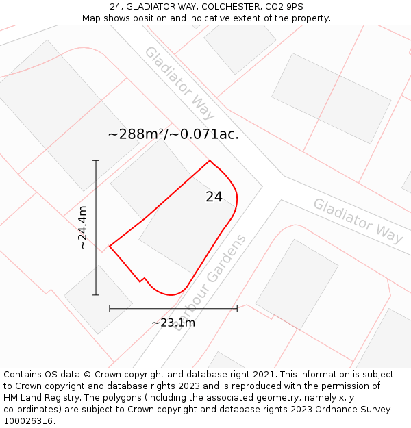 24, GLADIATOR WAY, COLCHESTER, CO2 9PS: Plot and title map