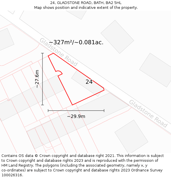 24, GLADSTONE ROAD, BATH, BA2 5HL: Plot and title map