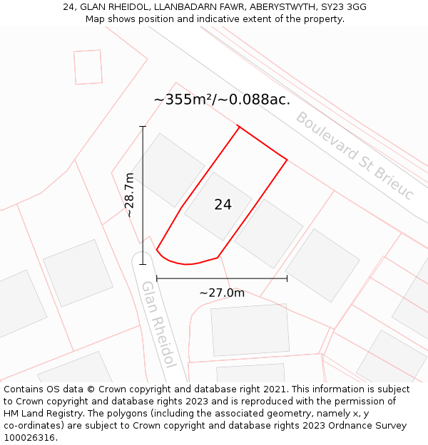 24, GLAN RHEIDOL, LLANBADARN FAWR, ABERYSTWYTH, SY23 3GG: Plot and title map