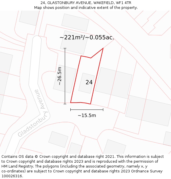 24, GLASTONBURY AVENUE, WAKEFIELD, WF1 4TR: Plot and title map