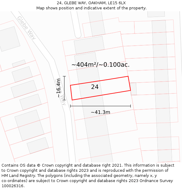 24, GLEBE WAY, OAKHAM, LE15 6LX: Plot and title map