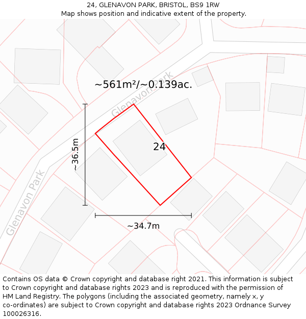 24, GLENAVON PARK, BRISTOL, BS9 1RW: Plot and title map