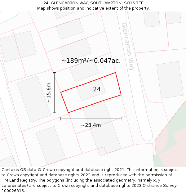 24, GLENCARRON WAY, SOUTHAMPTON, SO16 7EF: Plot and title map