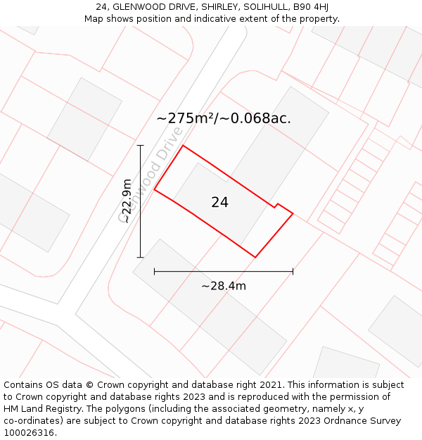 24, GLENWOOD DRIVE, SHIRLEY, SOLIHULL, B90 4HJ: Plot and title map