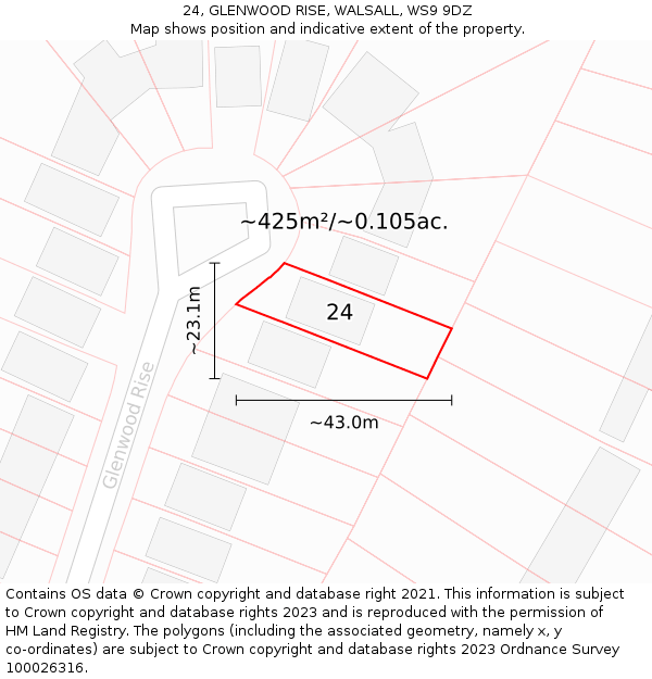 24, GLENWOOD RISE, WALSALL, WS9 9DZ: Plot and title map