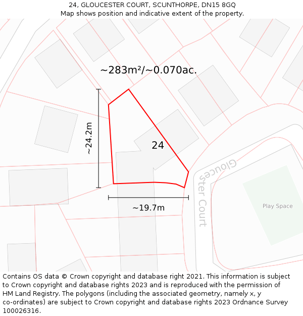 24, GLOUCESTER COURT, SCUNTHORPE, DN15 8GQ: Plot and title map