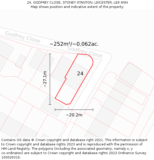 24, GODFREY CLOSE, STONEY STANTON, LEICESTER, LE9 4NN: Plot and title map