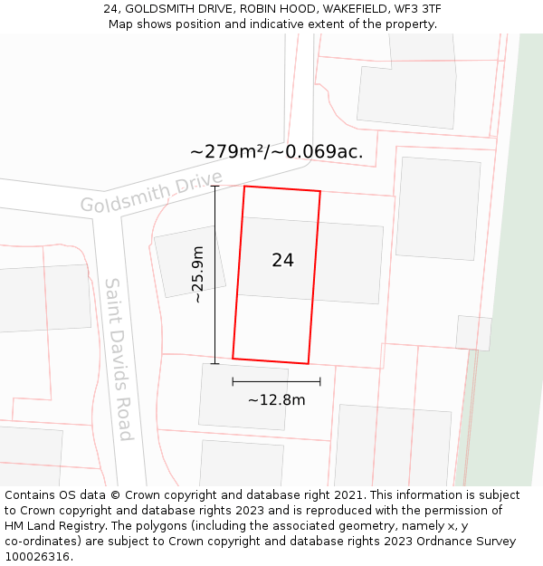 24, GOLDSMITH DRIVE, ROBIN HOOD, WAKEFIELD, WF3 3TF: Plot and title map