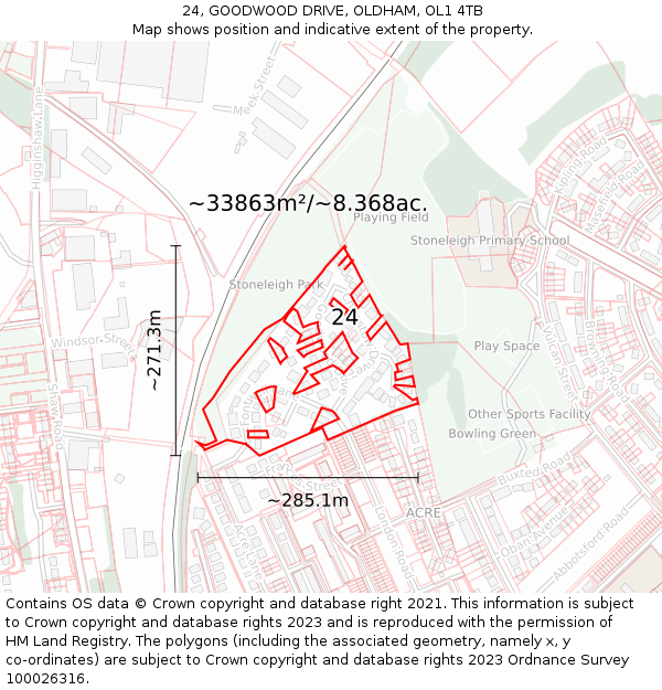 24, GOODWOOD DRIVE, OLDHAM, OL1 4TB: Plot and title map