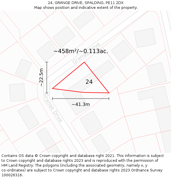 24, GRANGE DRIVE, SPALDING, PE11 2DX: Plot and title map