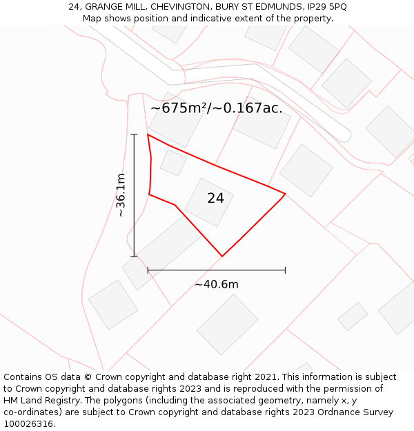 24, GRANGE MILL, CHEVINGTON, BURY ST EDMUNDS, IP29 5PQ: Plot and title map