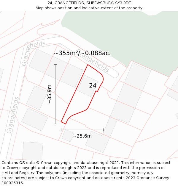 24, GRANGEFIELDS, SHREWSBURY, SY3 9DE: Plot and title map