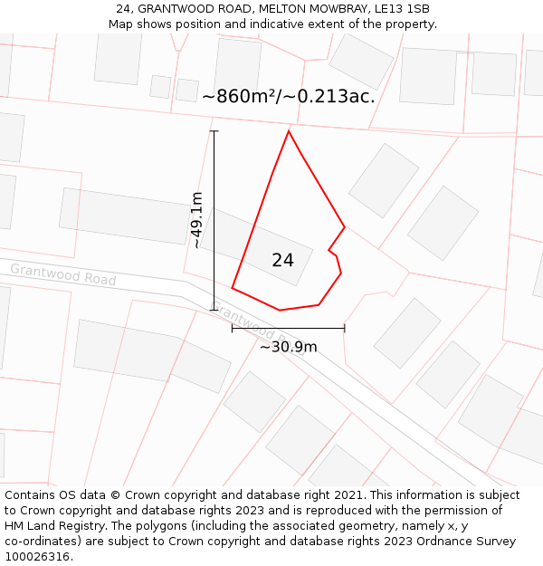 24, GRANTWOOD ROAD, MELTON MOWBRAY, LE13 1SB: Plot and title map