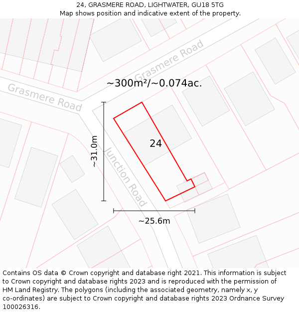 24, GRASMERE ROAD, LIGHTWATER, GU18 5TG: Plot and title map