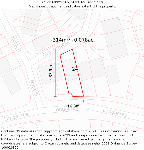 24, GRASSYMEAD, FAREHAM, PO14 4SQ: Plot and title map