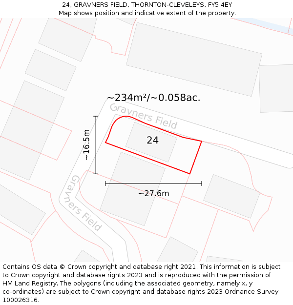 24, GRAVNERS FIELD, THORNTON-CLEVELEYS, FY5 4EY: Plot and title map