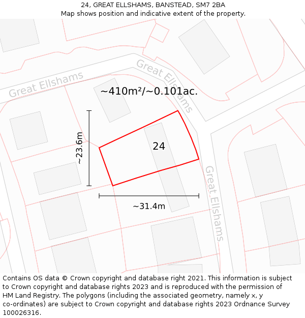 24, GREAT ELLSHAMS, BANSTEAD, SM7 2BA: Plot and title map