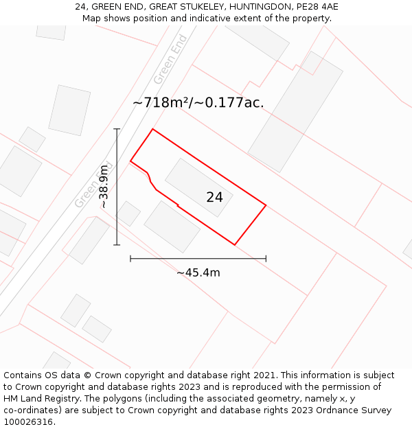 24, GREEN END, GREAT STUKELEY, HUNTINGDON, PE28 4AE: Plot and title map