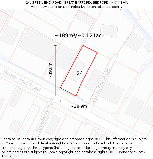 24, GREEN END ROAD, GREAT BARFORD, BEDFORD, MK44 3HA: Plot and title map