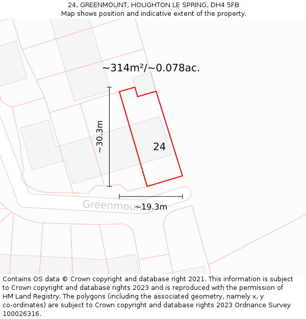 24, GREENMOUNT, HOUGHTON LE SPRING, DH4 5FB: Plot and title map