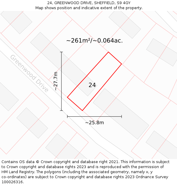 24, GREENWOOD DRIVE, SHEFFIELD, S9 4GY: Plot and title map