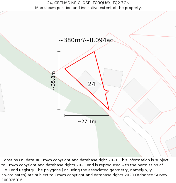 24, GRENADINE CLOSE, TORQUAY, TQ2 7GN: Plot and title map