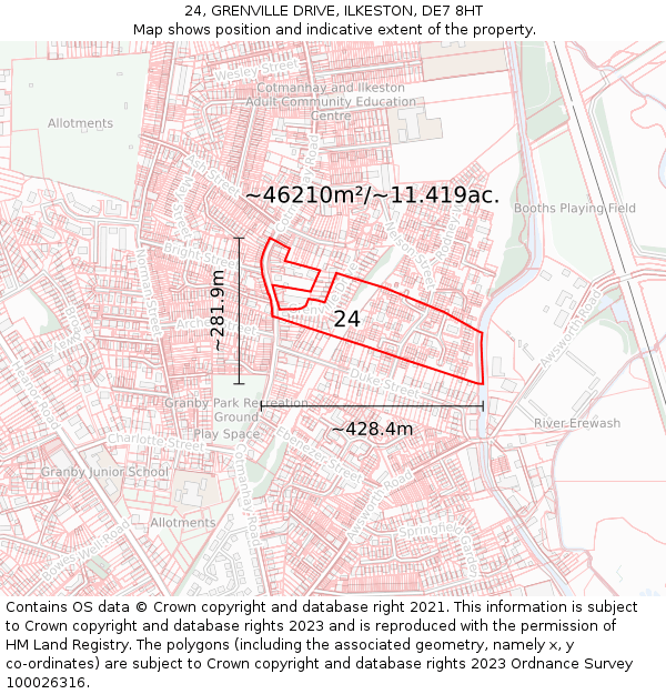 24, GRENVILLE DRIVE, ILKESTON, DE7 8HT: Plot and title map