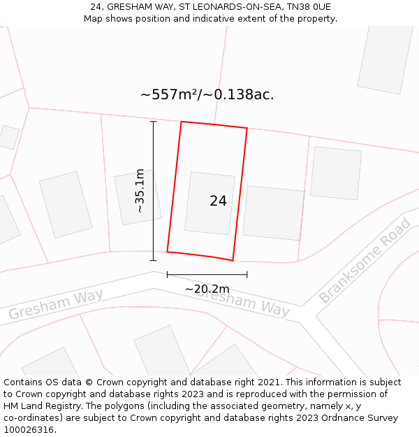 24, GRESHAM WAY, ST LEONARDS-ON-SEA, TN38 0UE: Plot and title map