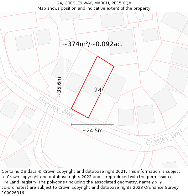 24, GRESLEY WAY, MARCH, PE15 8QA: Plot and title map