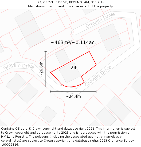 24, GREVILLE DRIVE, BIRMINGHAM, B15 2UU: Plot and title map