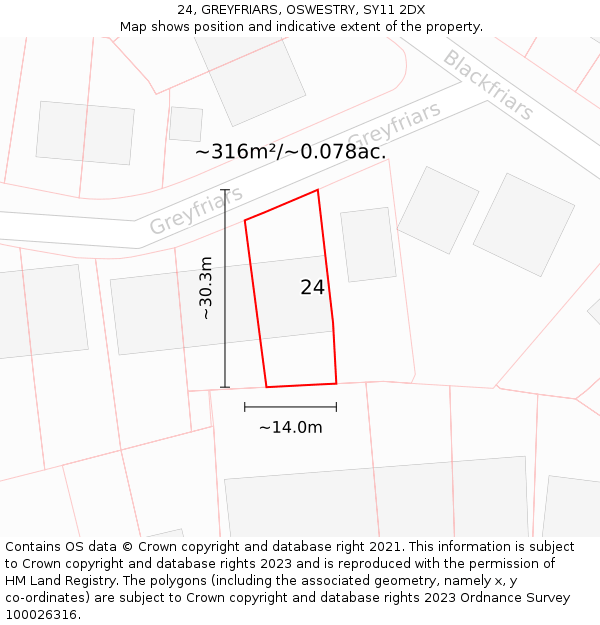 24, GREYFRIARS, OSWESTRY, SY11 2DX: Plot and title map