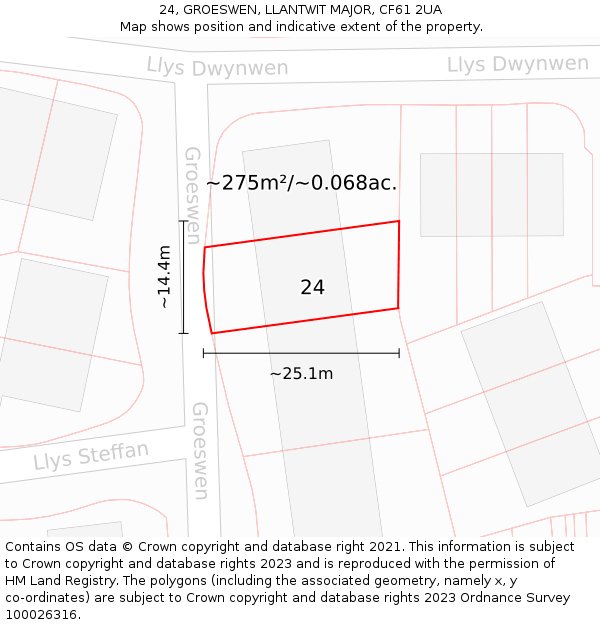 24, GROESWEN, LLANTWIT MAJOR, CF61 2UA: Plot and title map