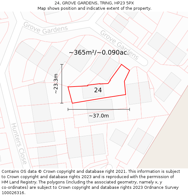 24, GROVE GARDENS, TRING, HP23 5PX: Plot and title map