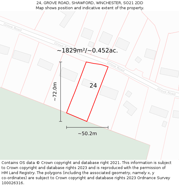 24, GROVE ROAD, SHAWFORD, WINCHESTER, SO21 2DD: Plot and title map