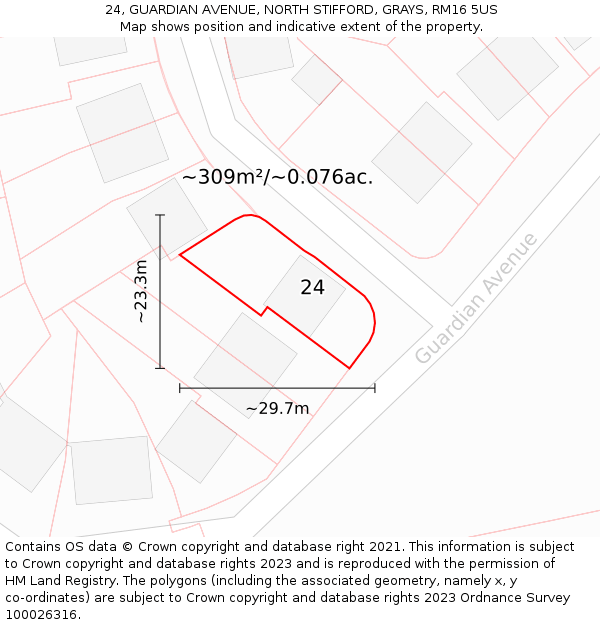 24, GUARDIAN AVENUE, NORTH STIFFORD, GRAYS, RM16 5US: Plot and title map