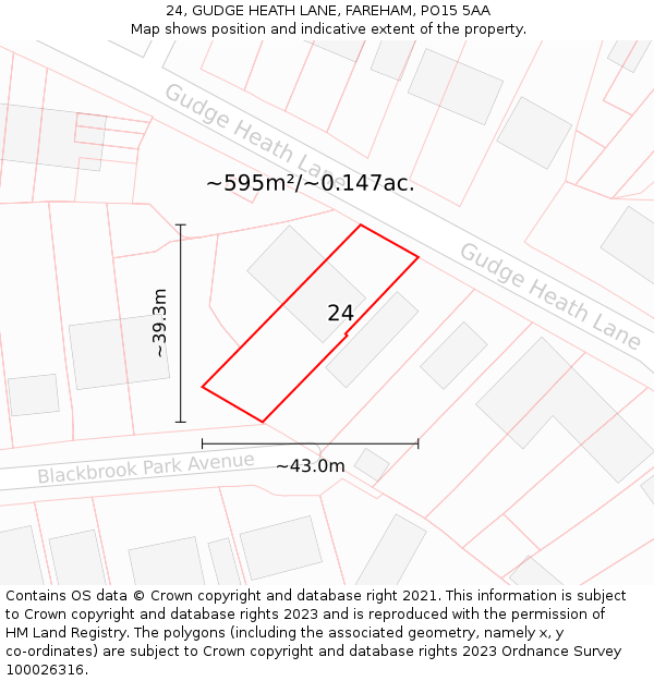 24, GUDGE HEATH LANE, FAREHAM, PO15 5AA: Plot and title map