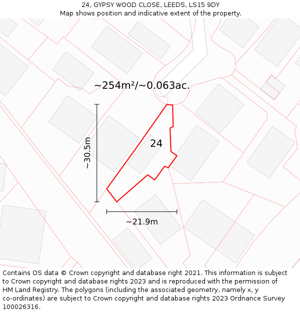 24, GYPSY WOOD CLOSE, LEEDS, LS15 9DY: Plot and title map