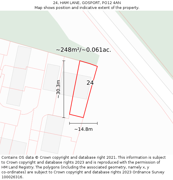 24, HAM LANE, GOSPORT, PO12 4AN: Plot and title map