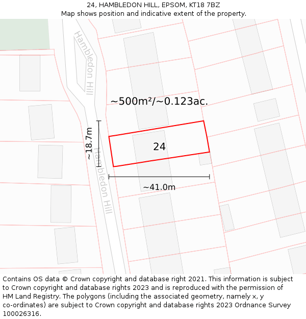 24, HAMBLEDON HILL, EPSOM, KT18 7BZ: Plot and title map