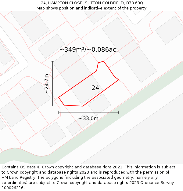 24, HAMPTON CLOSE, SUTTON COLDFIELD, B73 6RQ: Plot and title map