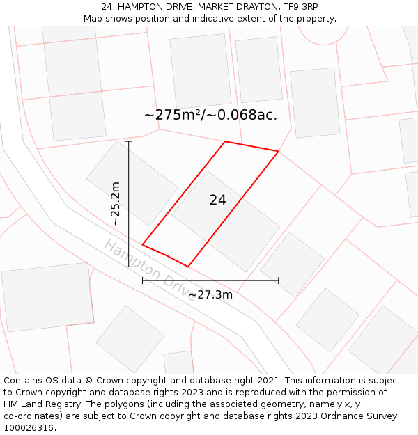 24, HAMPTON DRIVE, MARKET DRAYTON, TF9 3RP: Plot and title map