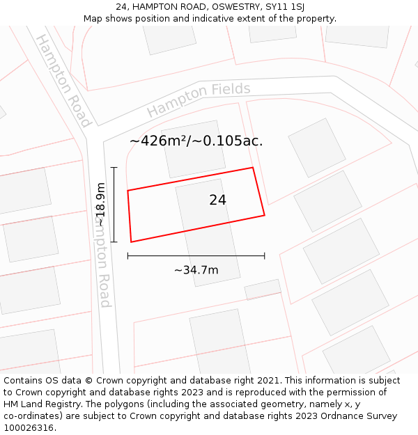 24, HAMPTON ROAD, OSWESTRY, SY11 1SJ: Plot and title map