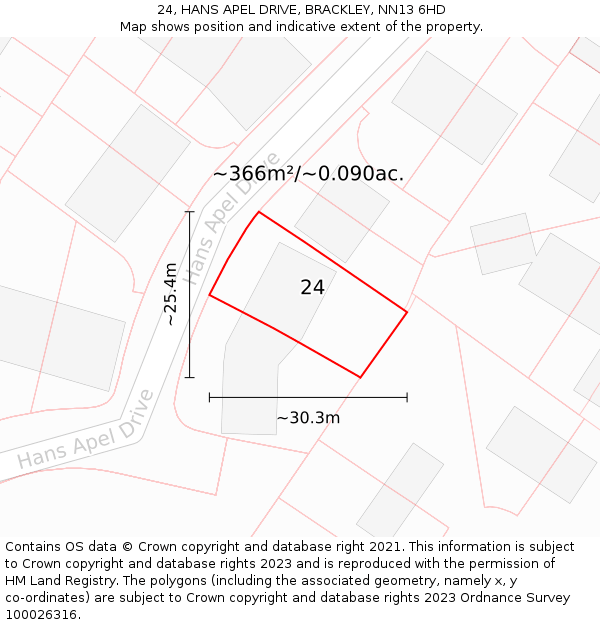 24, HANS APEL DRIVE, BRACKLEY, NN13 6HD: Plot and title map