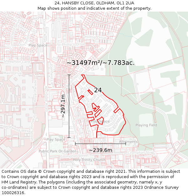 24, HANSBY CLOSE, OLDHAM, OL1 2UA: Plot and title map