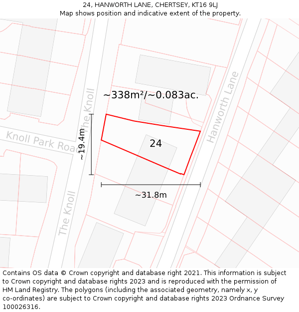 24, HANWORTH LANE, CHERTSEY, KT16 9LJ: Plot and title map