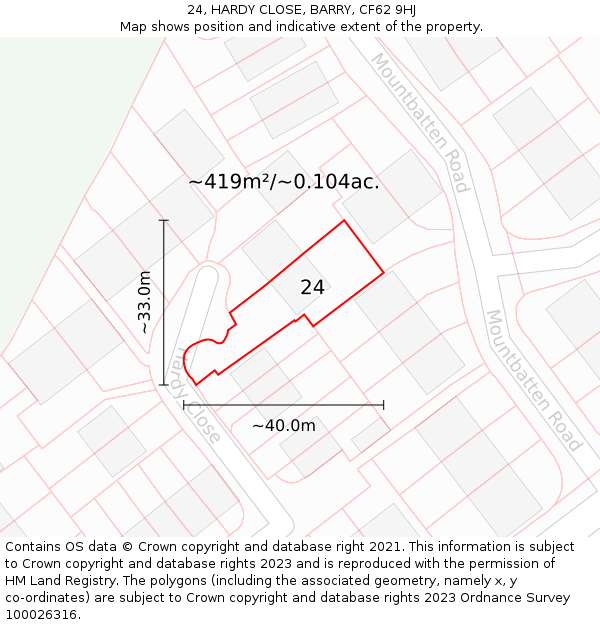 24, HARDY CLOSE, BARRY, CF62 9HJ: Plot and title map